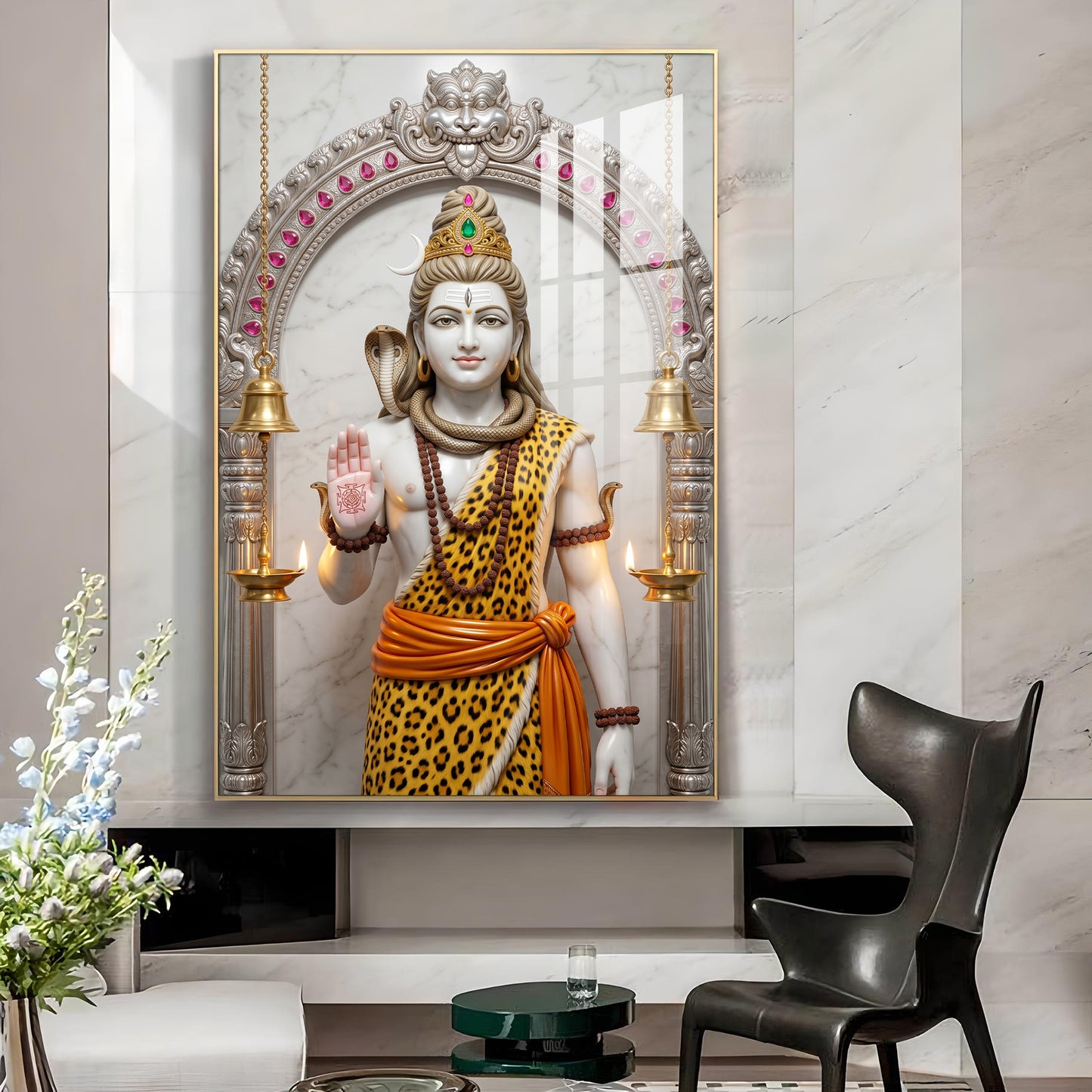 Lord Shiva In A Serene Pose Glass Finish Vertical Wall Art