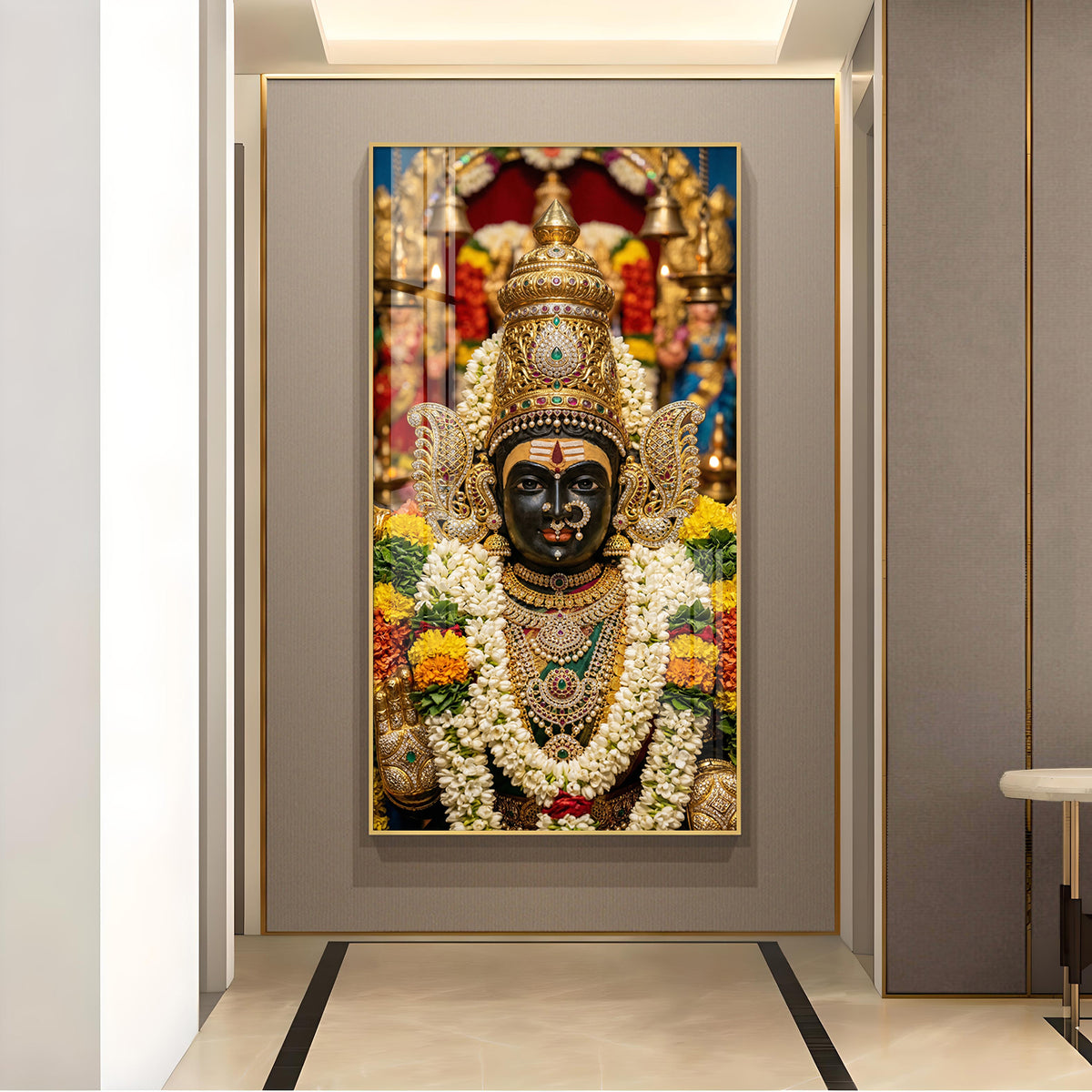 Goddess Chowdeshwari Amman Glass Finish Vertical Wall Art