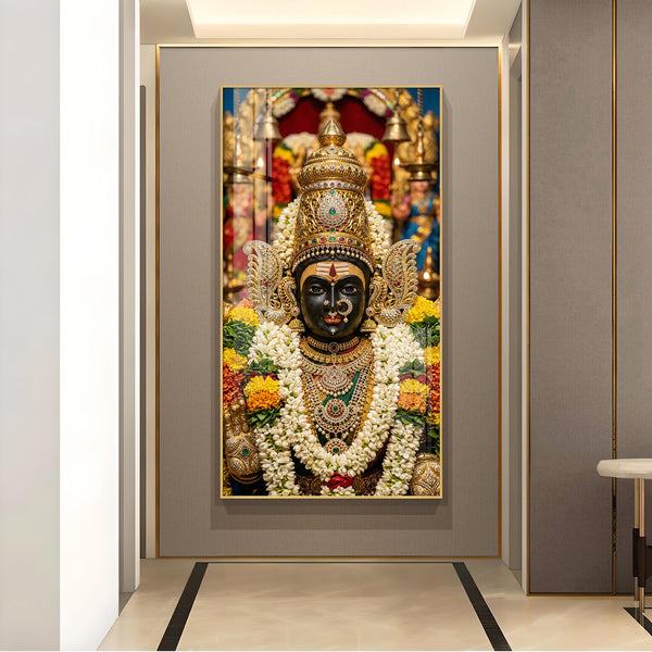 Goddess Chowdeshwari Amman Glass Finish Vertical Wall Art
