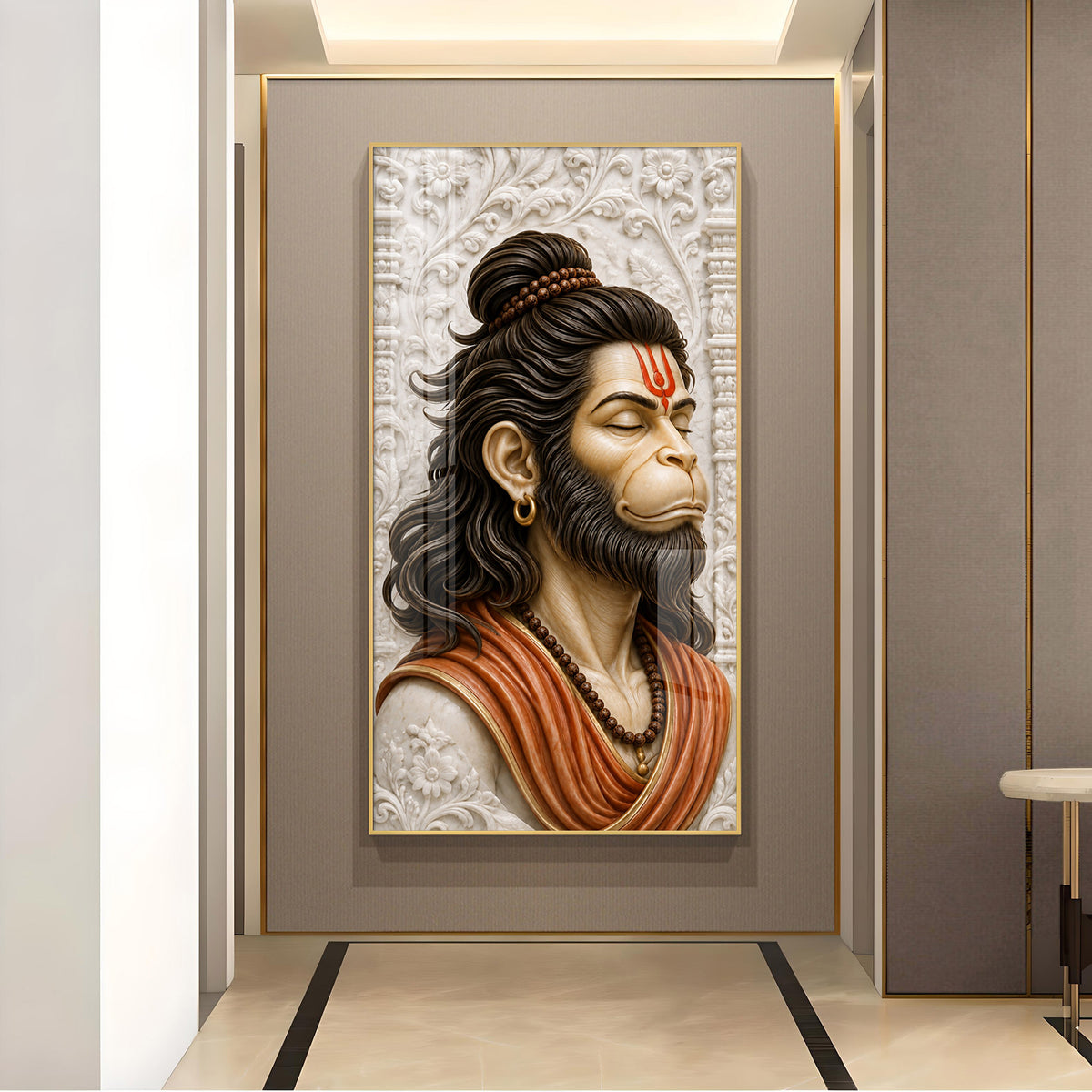 Spiritual Hanuman Glass Finish Vertical Wall Art