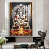 Hindu Deity Lord Ganesha Glass Finish Vertical Wall Art