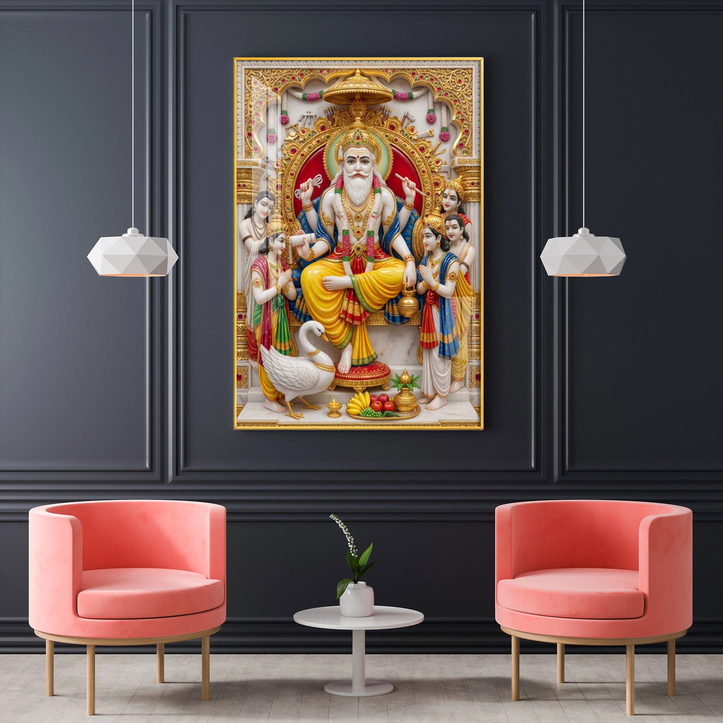 Lord Shree Vishwakarma Ji Glass Finish Vertical Wall Art