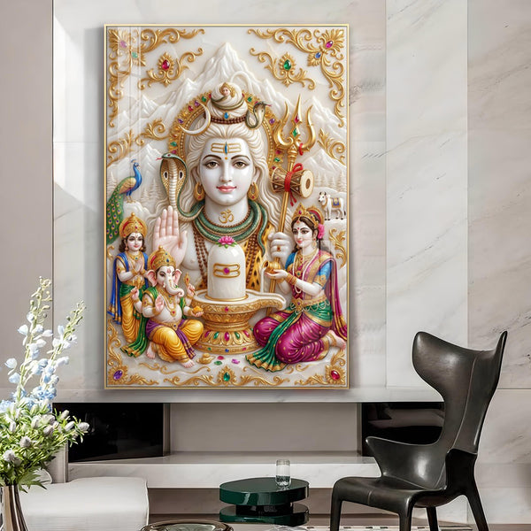 Divine Shiv Parivar Glass Finish Vertical Wall Art