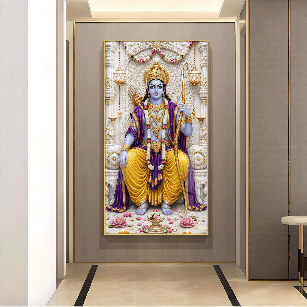 Lord Ram Glass Finish Vertical Wall Art