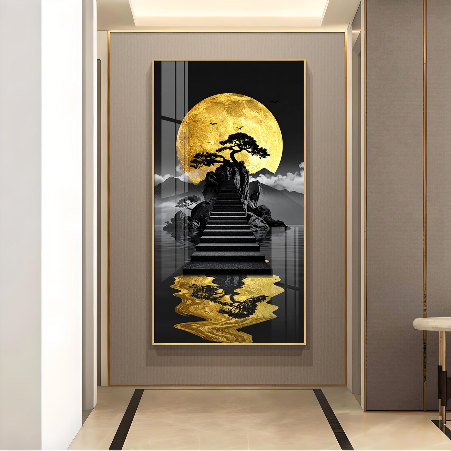 Stairway To The Moon Glass Finish Vertical Wall Art