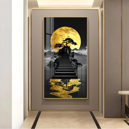 Stairway To The Moon Glass Finish Vertical Wall Art