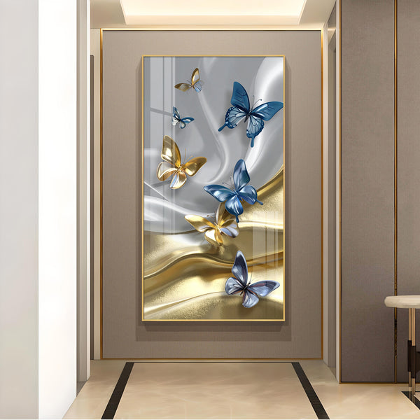 Radiant Butterfly Dance Glass Finish Vertical Wall Art