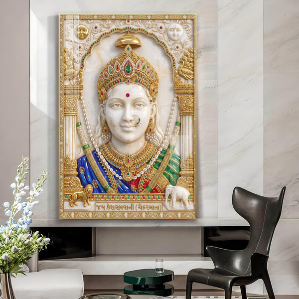 Goddess Chehar Mata Glass Finish Vertical Wall Art