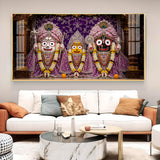 Hindu Deities Lord Jagannath, Subhadra, & Balabhadra Glass Finish Horizontal Wall Art