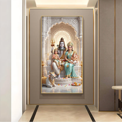Shiva Parivar Glass Finish Vertical Wall Art