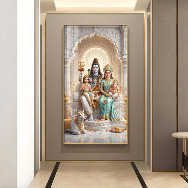Shiva Parivar Glass Finish Vertical Wall Art