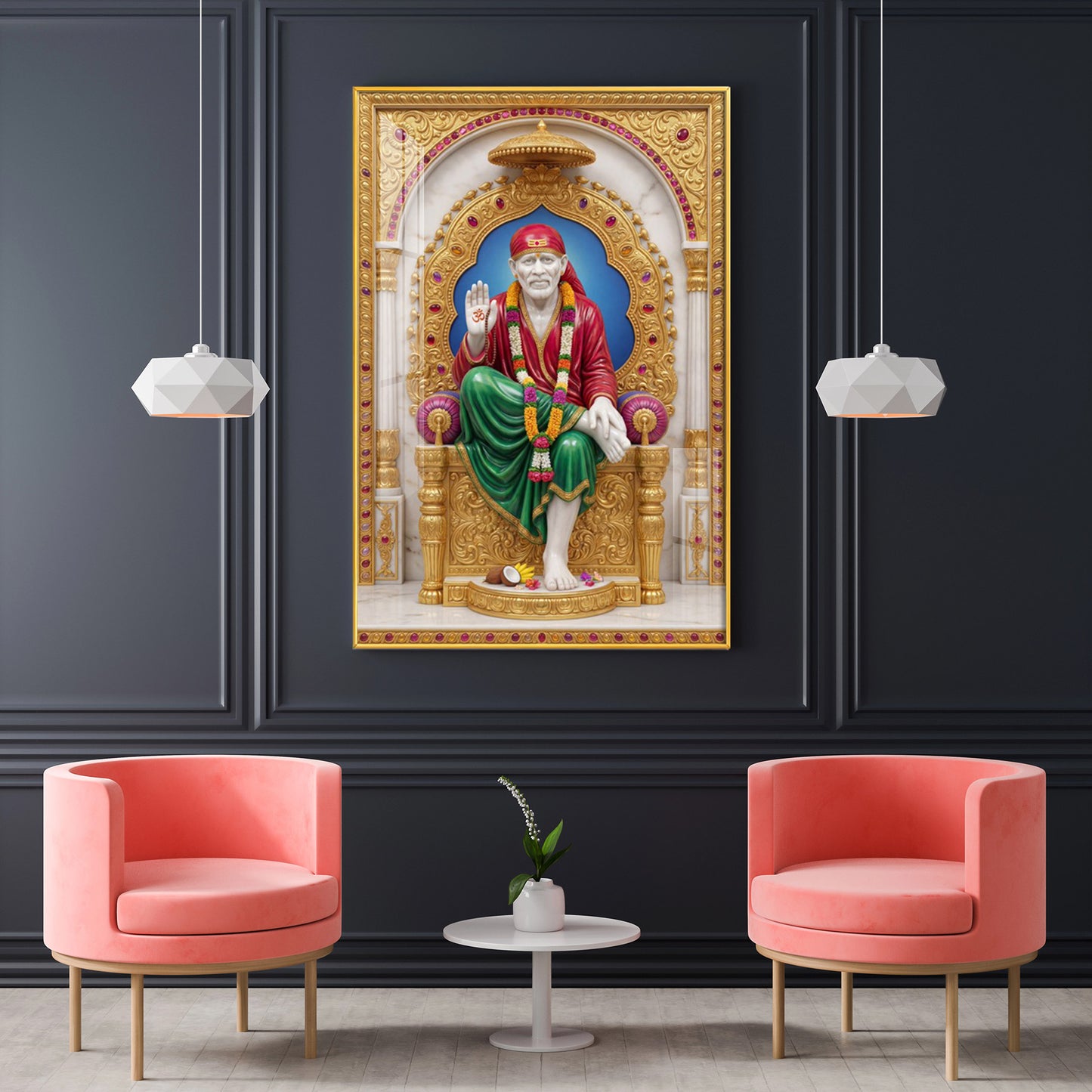Spiritual Sai Baba Glass Finish Vertical Wall Art