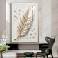 White & Gold Finish Feather Glass Finish Vertical Wall Art