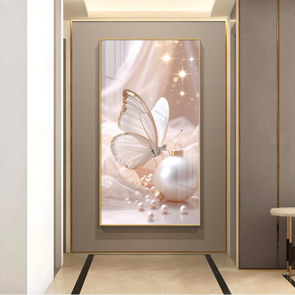 Beautiful Butterfly Glass Finish Vertical Wall Art