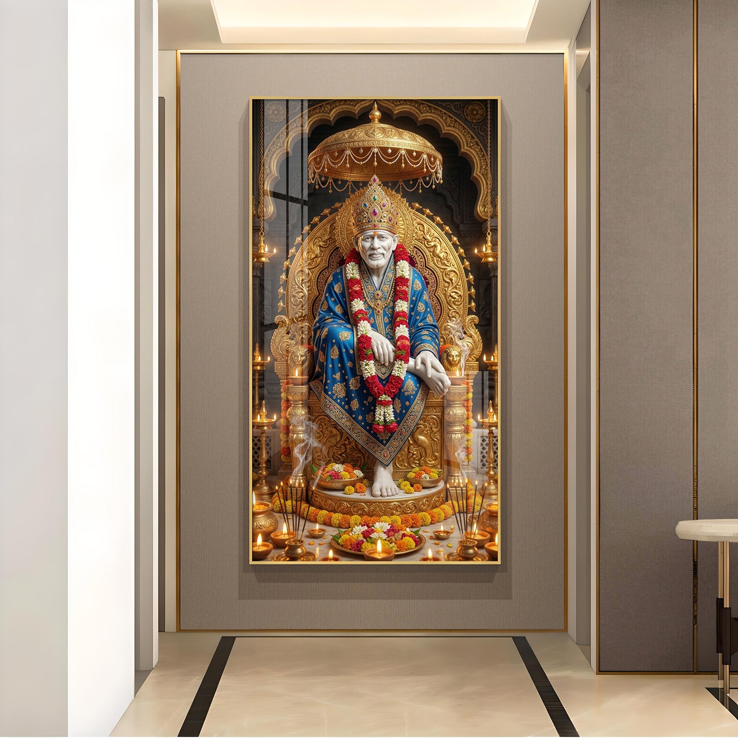 Shridi Sai Baba Glass Finish Vertical Wall Art