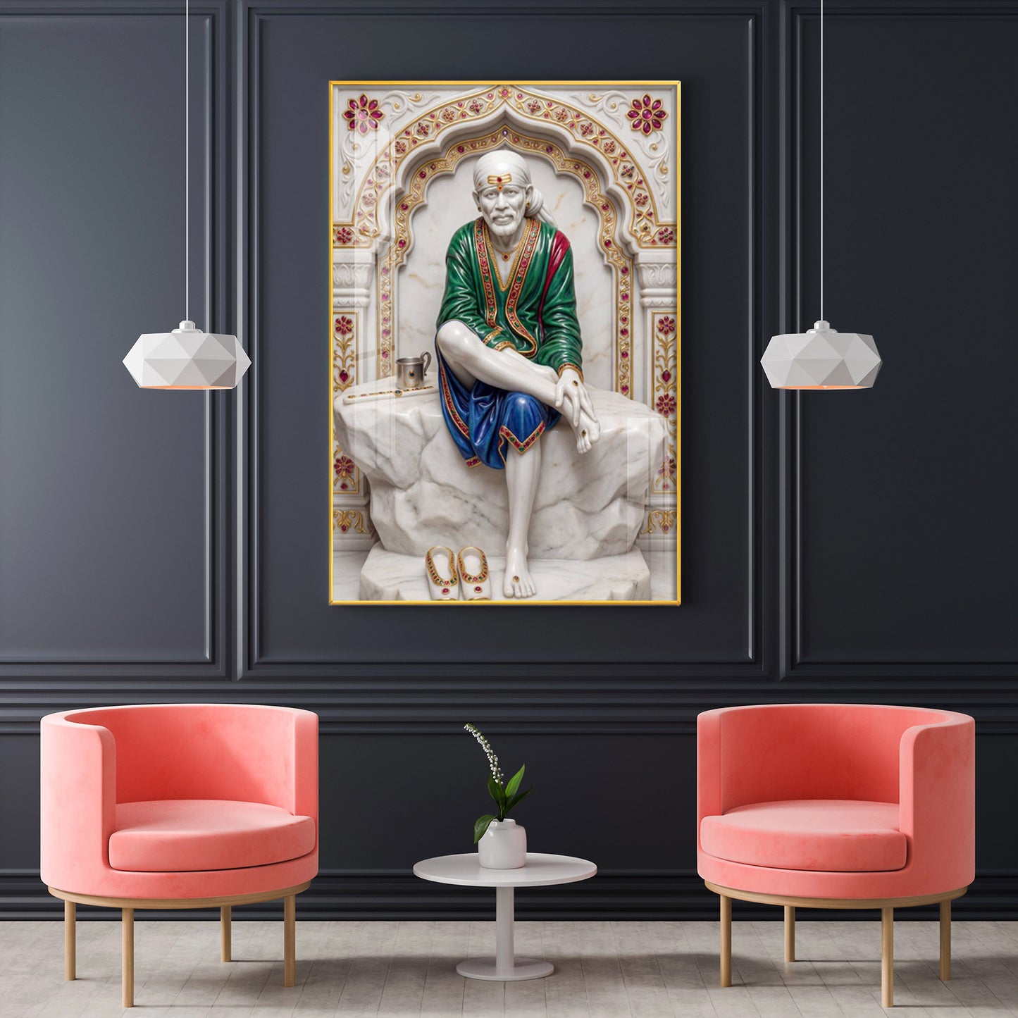 Lord Sai Baba Glass Finish Vertical Wall Art