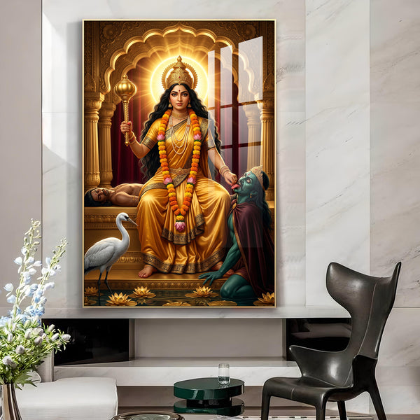 Goddess Baglamukhi Glass Finish Vertical Wall Art