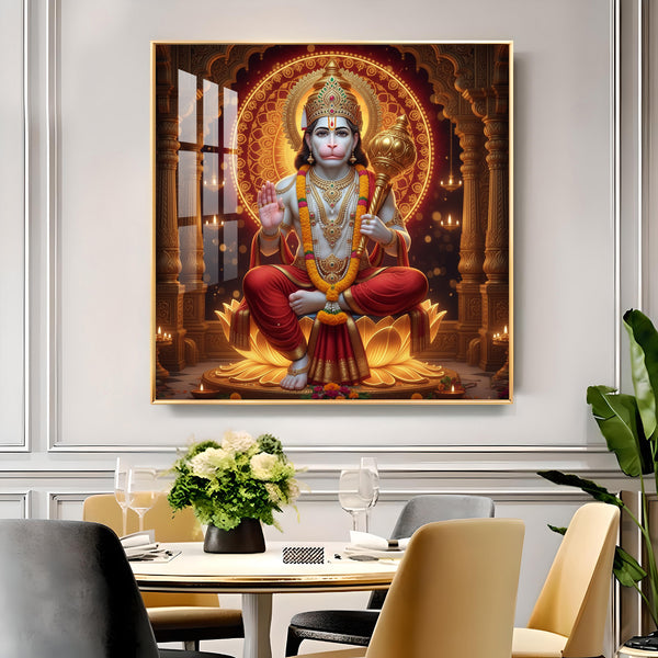 Ram Bhakt Hanuman Glass Finish Square Wall Art