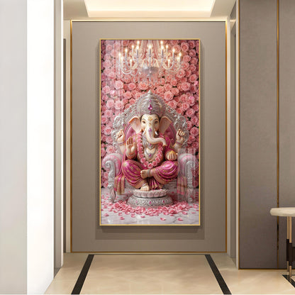 Divine Lord Ganesh Glass Finish Vertical Wall Art