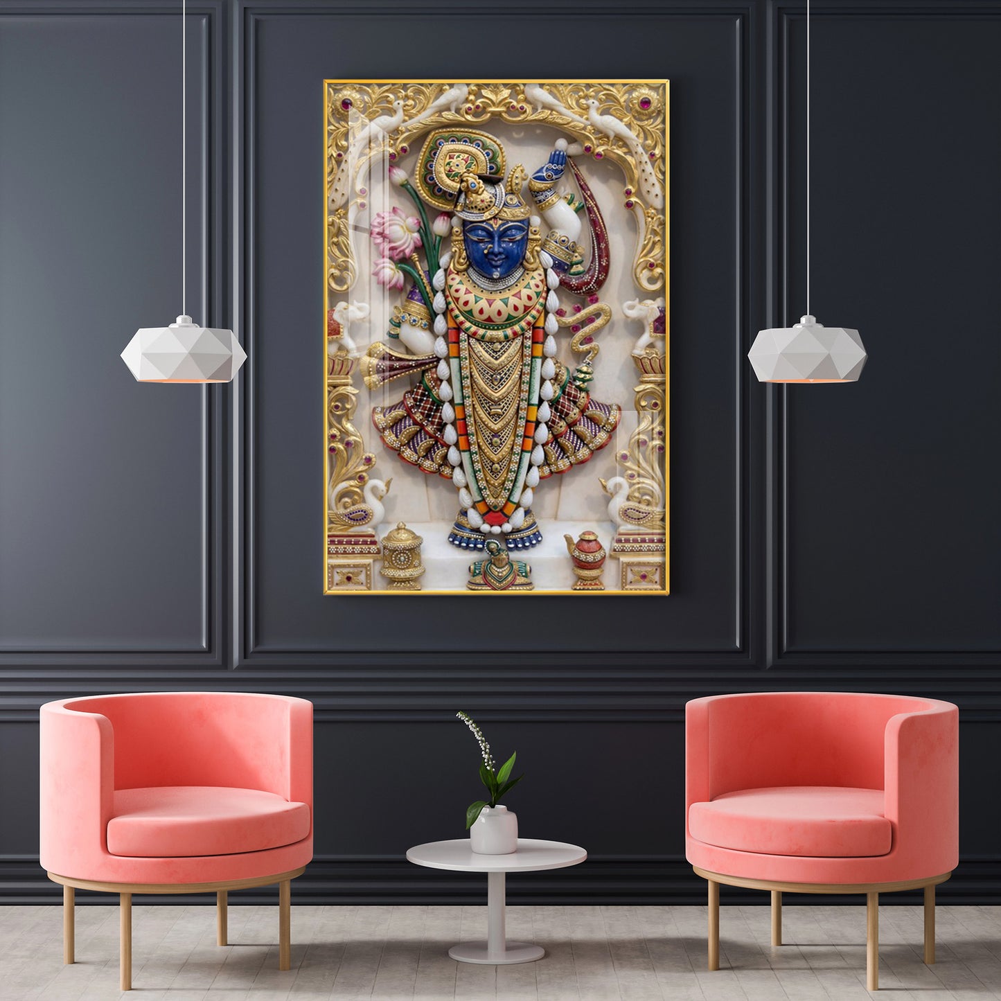 Shrinathji Maharaj Glass Finish Vertical Wall Art
