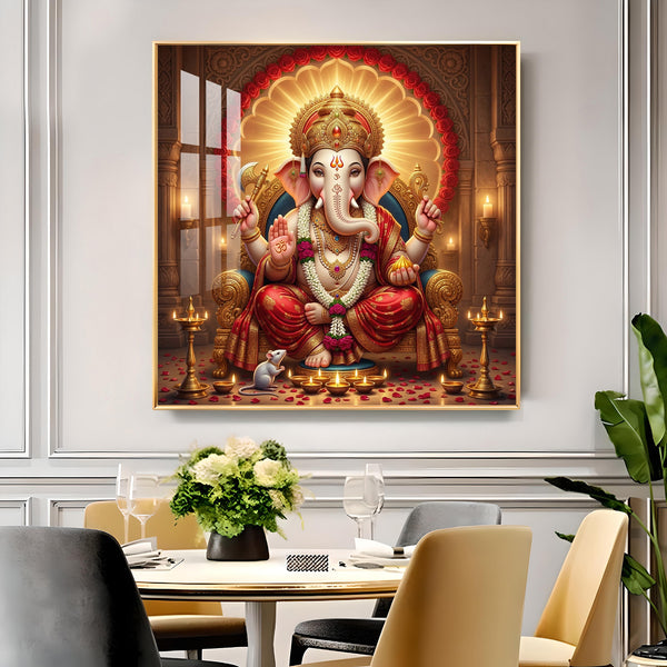 Hindu God Ganesha Ji Glass Finish Square Wall Art