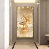 Lucky Golden Fish Glass Finish Vertical Wall Art