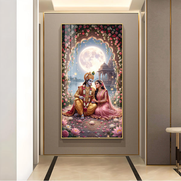 Religious Shri Radhe Krishna Glass Finish Vertical Wall Art
