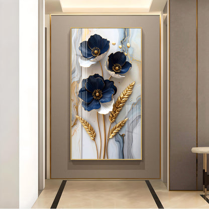 Blue & Gold Serenity Glass Finish Vertical Wall Art