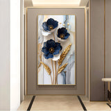Blue & Gold Serenity Glass Finish Vertical Wall Art
