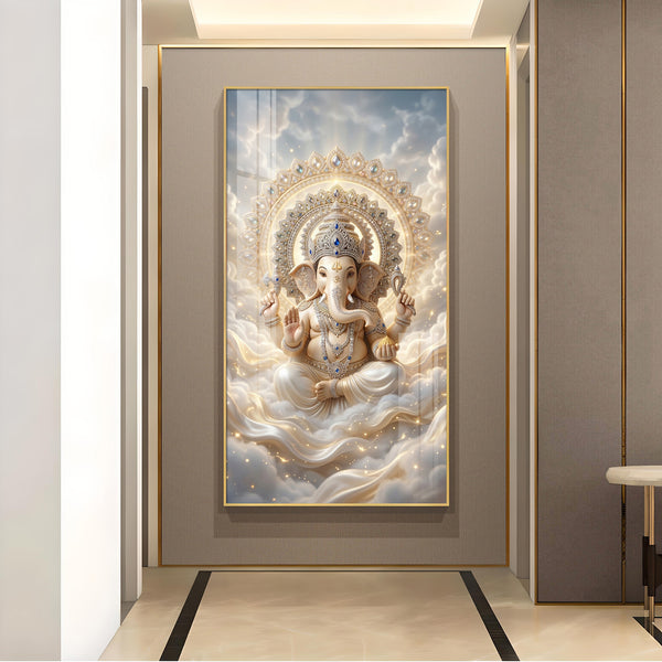 Ganpati Bappa Maurya Glass Finish Vertical Wall Art