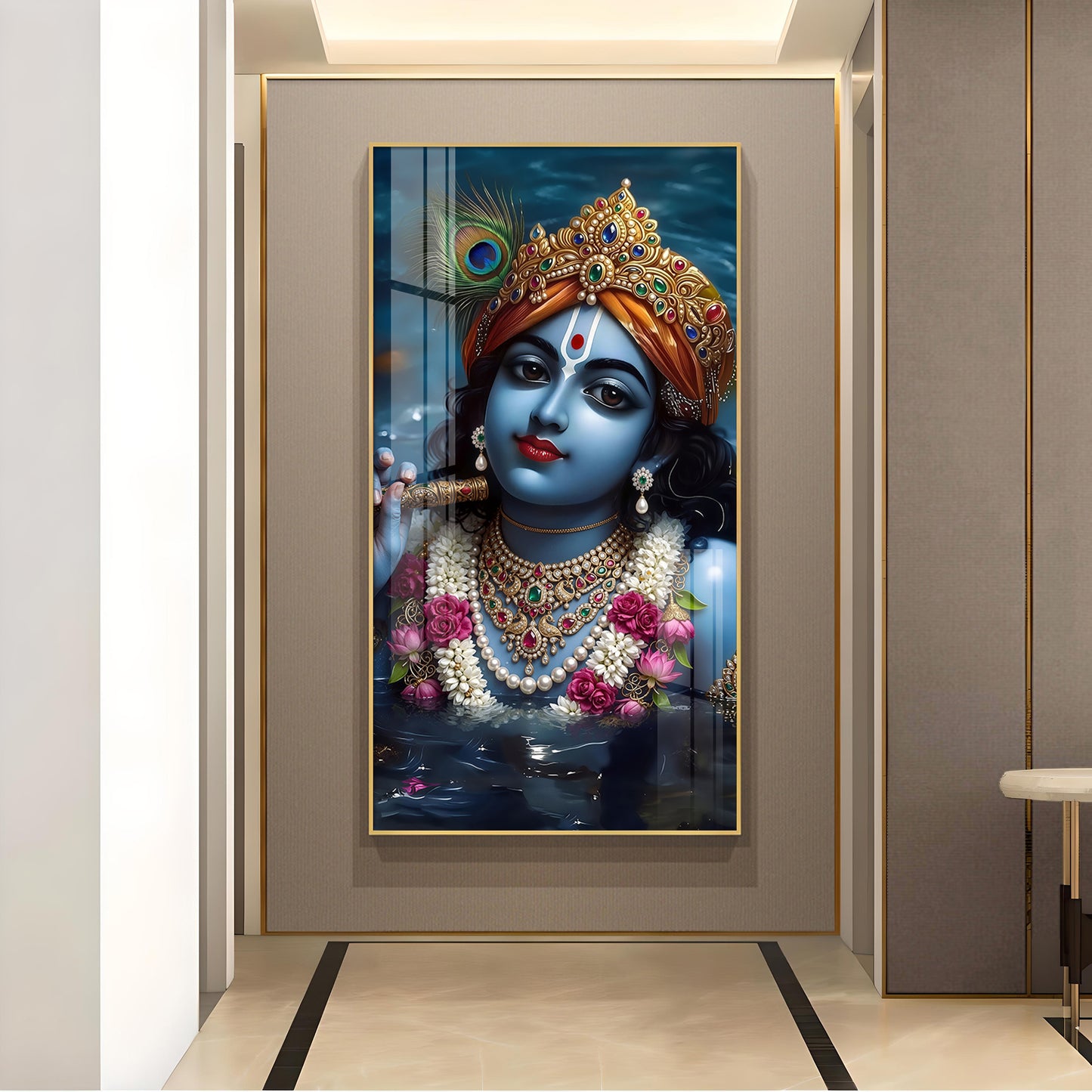 Shri Banke Bihari Glass Finish Vertical Wall Art