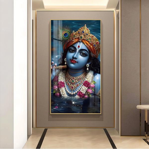 Shri Banke Bihari Glass Finish Vertical Wall Art