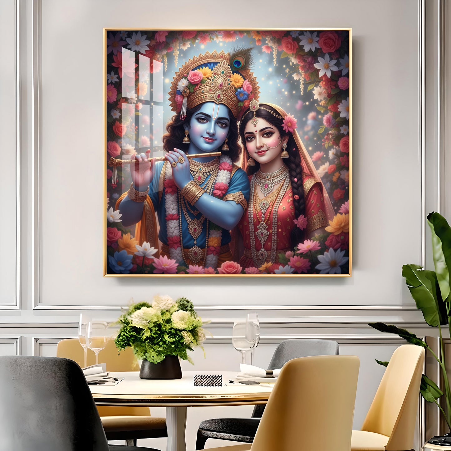Divine Shri Radha Krishna Glass Finish Square Wall Art