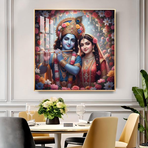 Divine Shri Radha Krishna Glass Finish Square Wall Art