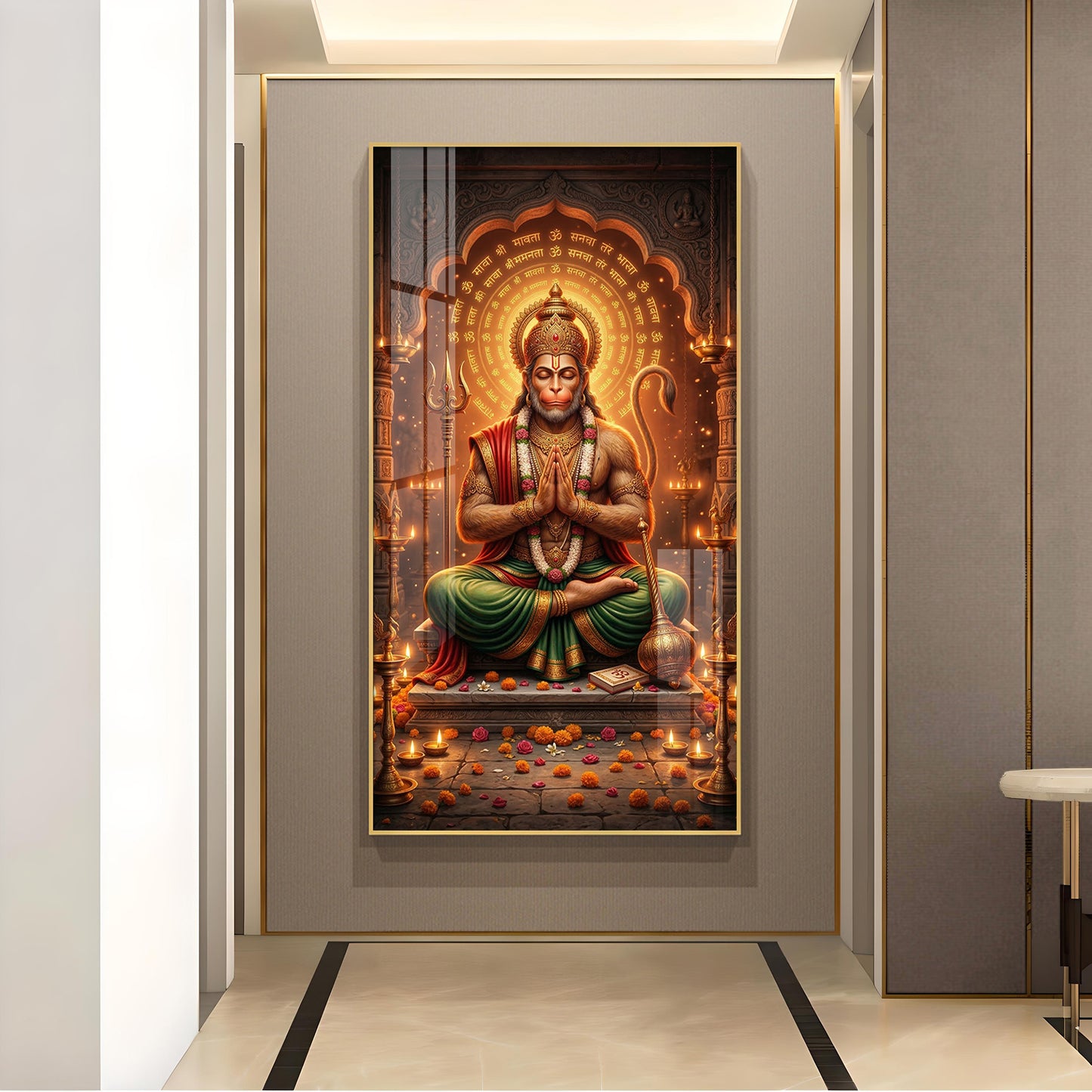 Hindu God Hanuman Ji Glass Finish Vertical Wall Art