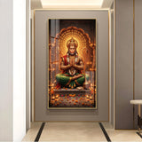 Hindu God Hanuman Ji Glass Finish Vertical Wall Art