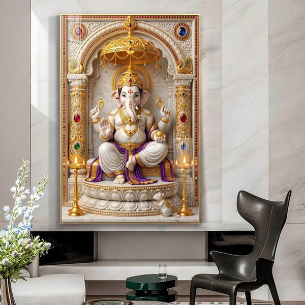 Ganesh Ji Glass Finish Vertical Wall Art
