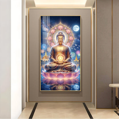Namo Buddhay Glass Finish Vertical Wall Art