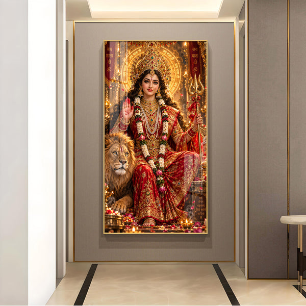 Divine Sherawali Mata Glass Finish Vertical Wall Art