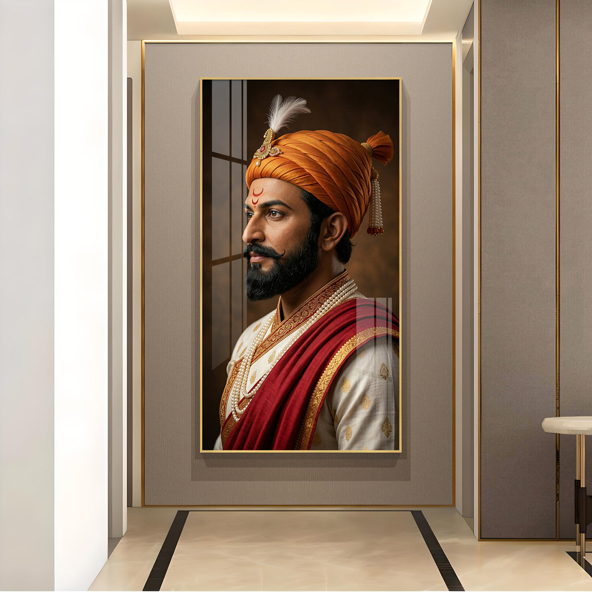 Maratha Chatrapati Shivaji Maharaj Glass Finish Vertical Wall Art