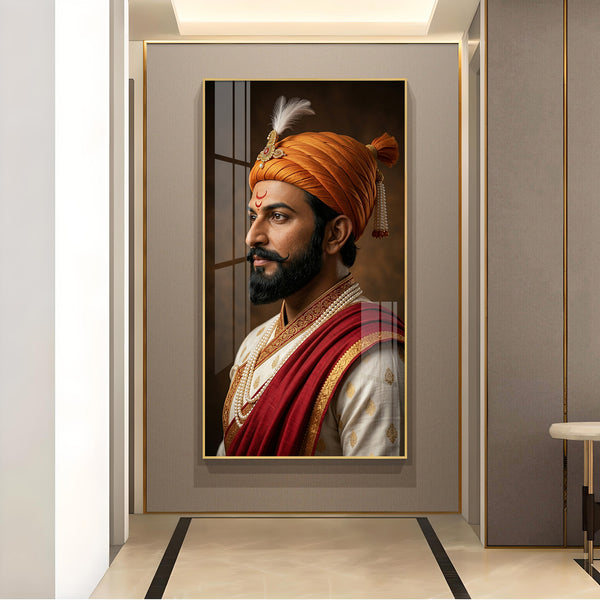 Maratha Chatrapati Shivaji Maharaj Glass Finish Vertical Wall Art