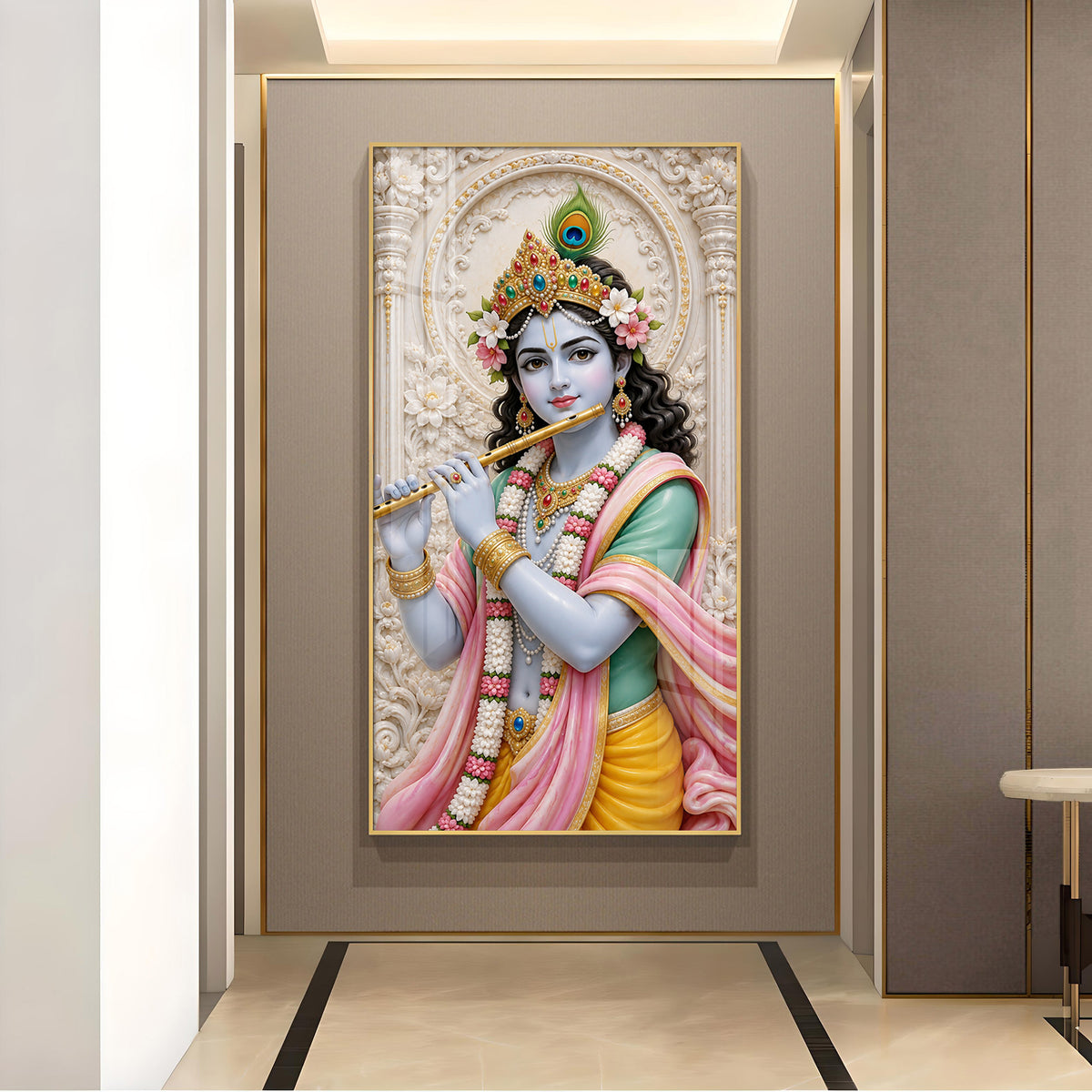 Eternal Krishna Glass Finish Vertical Wall Art