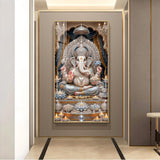 Depicts Lord Ganesha Glass Finish Vertical Wall Art