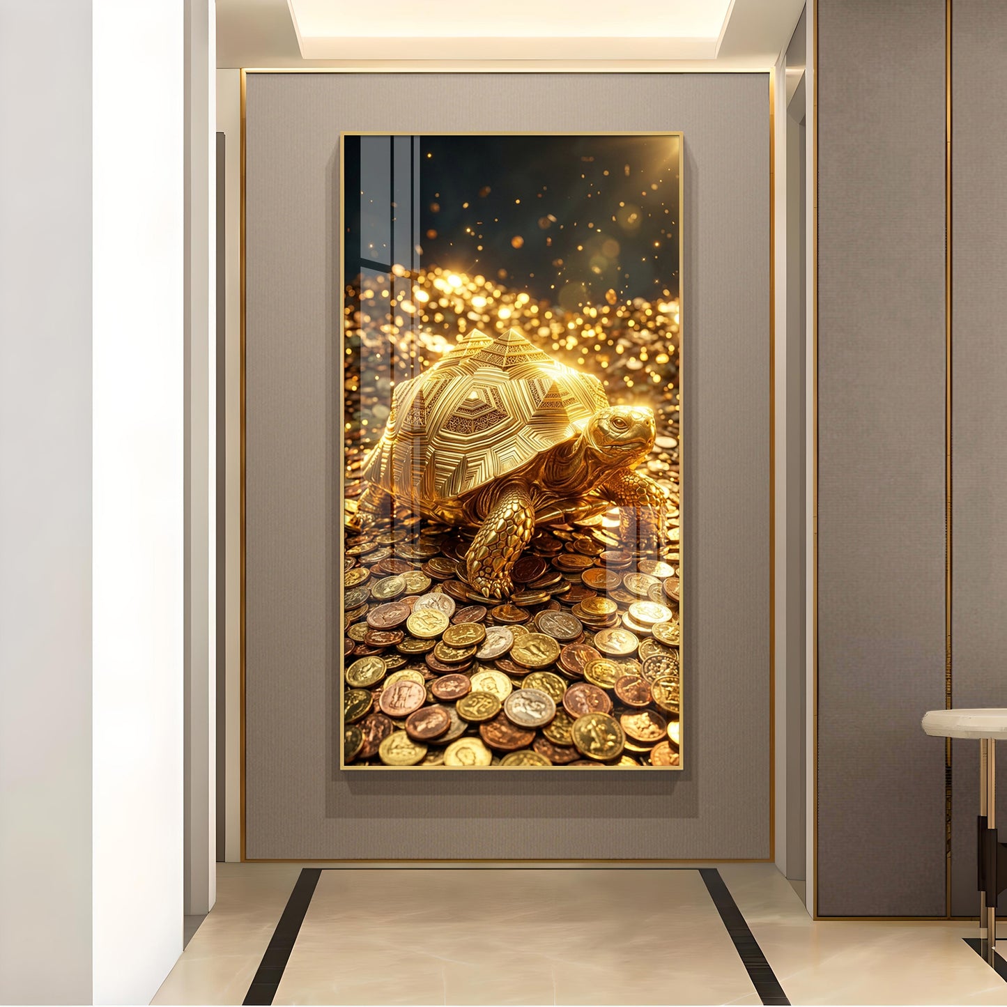 Lucky Turtle Glass Finish Vertical Wall Art