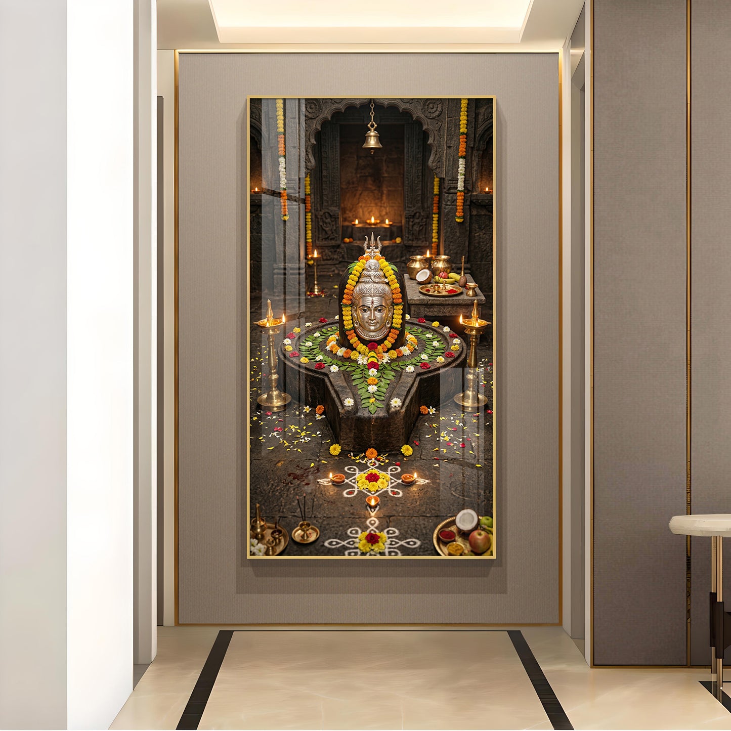 Divine Trimbakeshwar Jyotirlinga Glass Finish Vertical Wall Art