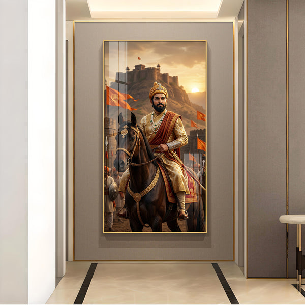 Victorious Chhatrapati Shivaji Maharaj Glass Finish Vertical Wall Art