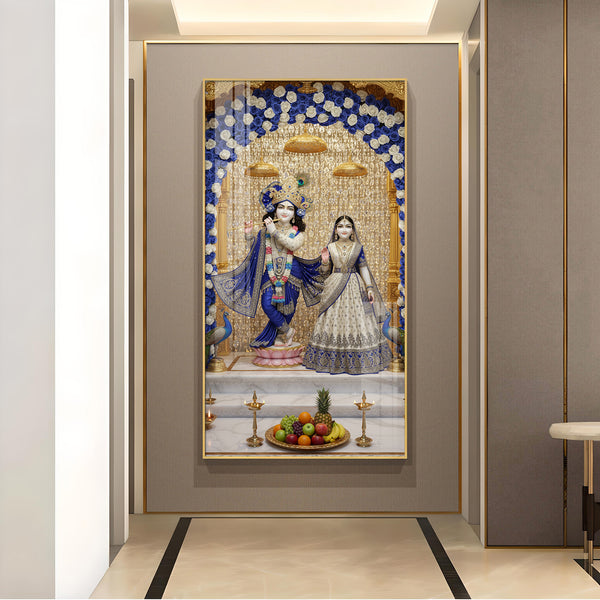 Deities Radha & Krishna Glass Finish Vertical Wall Art
