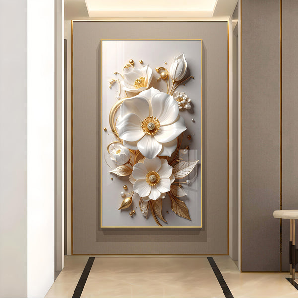 Luxe Petal Harmony Glass Finish Vertical Wall Art