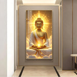 Golden Serenity Buddha Glass Finish Vertical Wall Art