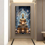 Meditating Buddha Glass Finish Vertical Wall Art